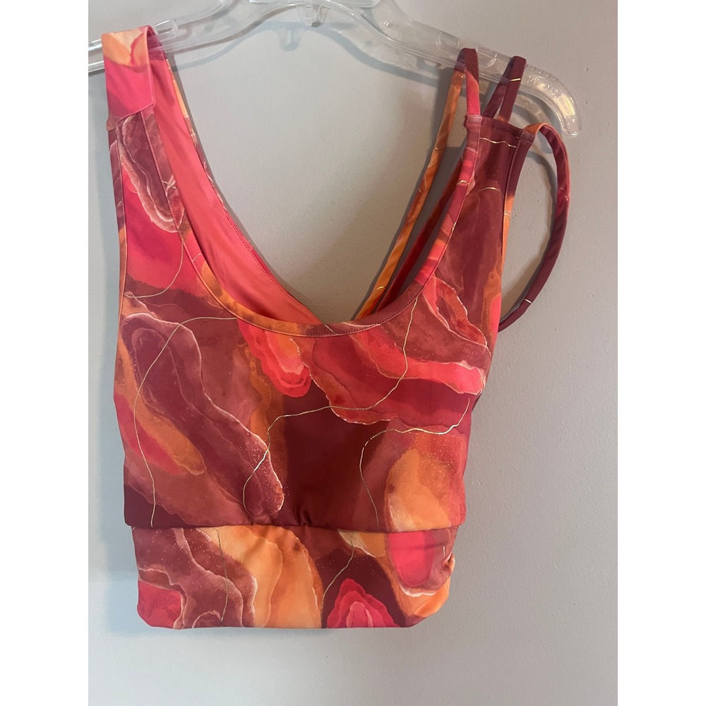 Catherine Malandrino Active Live Well Sports Bra Red Orange Marble Strappy L